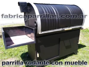 Parrilla chulengo de tambor 200 L con tapa corrediza y mueble inferior