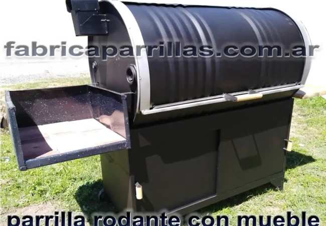 Parrilla chulengo de tambor 200 L con tapa corrediza y mueble inferior
