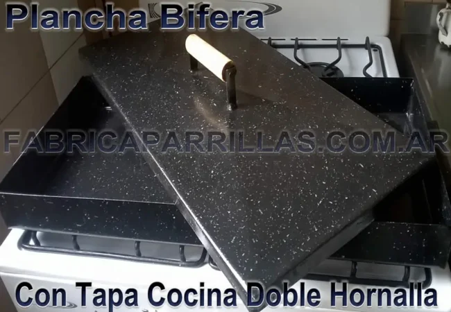 Plancha Bifera Enlozada Para 2 Hornallas Con Manija