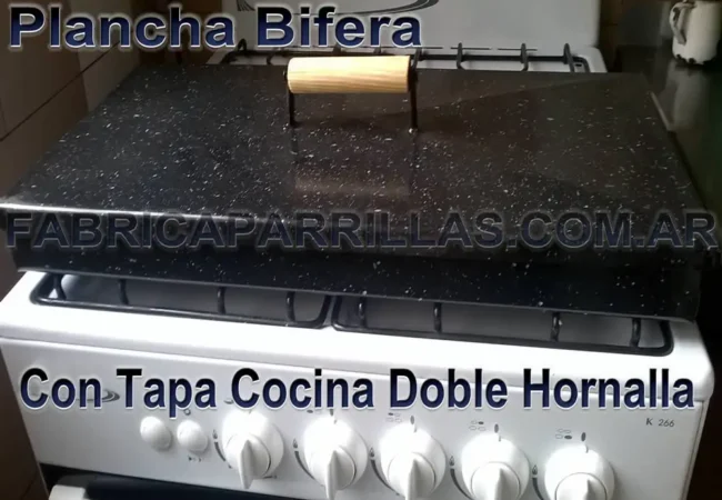 Plancha Bifera Enlozada Para 2 Hornallas Con Manija