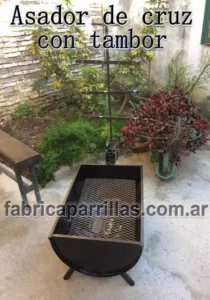 Asador de Cruz con Tambor y Ladrillos Refractarios
