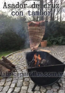 Asador de Cruz con Tambor y Ladrillos Refractarios