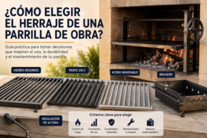 Conocé qué aspectos evaluar al elegir el herraje de una parrilla de obra: brasero, regulación, emparrillado, materiales y criterios para decidir.