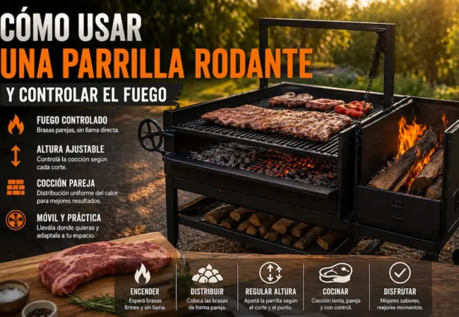 Aprendé a usar una parrilla rodante: encendido, brasas, altura y errores comunes. Mejorá tu asado paso a paso. Ver guía completa.