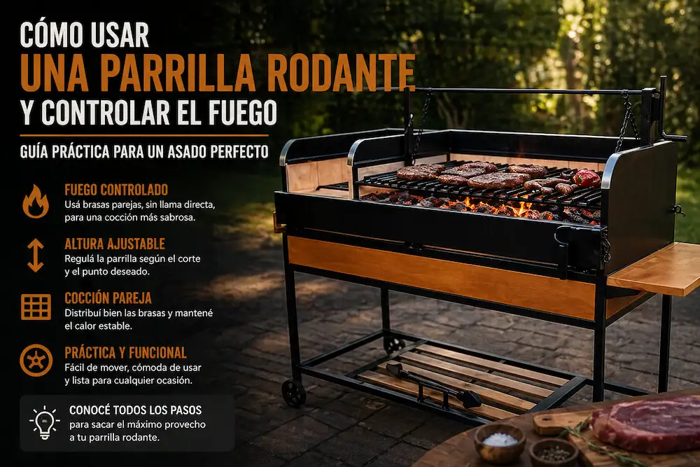 Saber c&oacute;mo usar una parrilla rodante correctamente es clave para lograr un buen asado. El control del fuego, la distribuci&oacute;n de brasas y la altura de cocci&oacute;n influyen directamente en el resultado final.