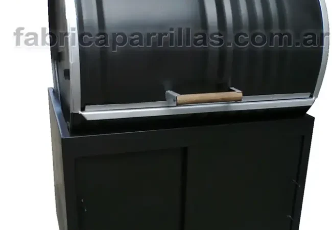 Mini parrilla tambor con tapa corredera, tanque y muebles.