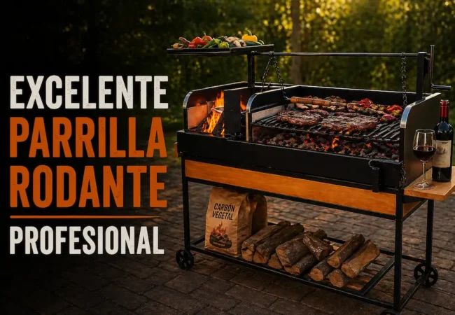 Parrilla rodante a carbón con fogonero
