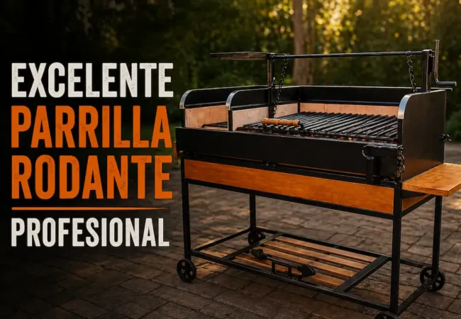 Parrilla rodante a carbón con fogonero