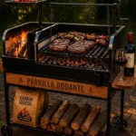 Parrilla rodante a carbón con fogonero
