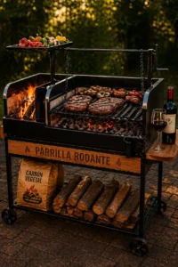 Parrilla rodante a carbón con fogonero