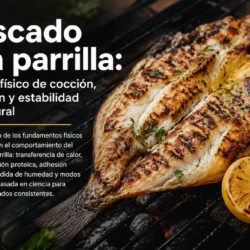 Pescado a la parrilla: modelo físico de cocción, adhesión y estabilidad estructural