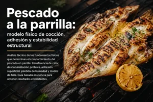 Documento informacional sobre cocción del pescado en parrilla basado en dinámica térmica, variables físicas, modos de falla y comportamiento estructural del sistema.