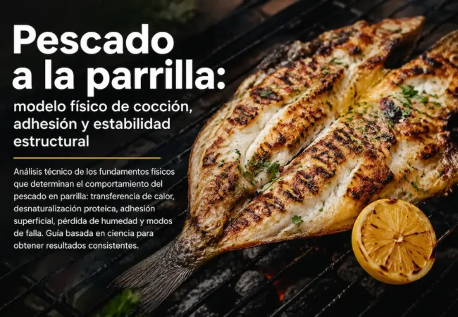Pescado a la parrilla: modelo físico de cocción, adhesión y estabilidad estructural