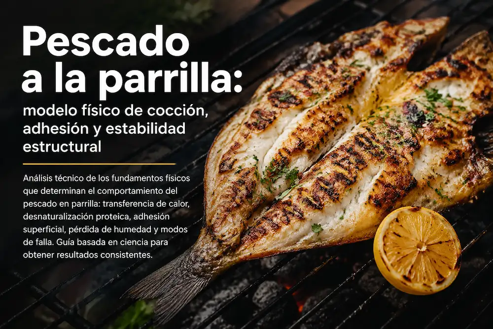 Documento informacional sobre cocción del pescado en parrilla basado en dinámica térmica, variables físicas, modos de falla y comportamiento estructural del sistema.