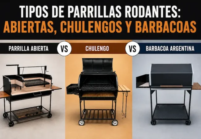 Tipos de parrillas rodantes: abiertas, chulengos y barbacoas