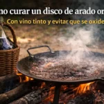Aprendé cómo curar un disco de arado original con vino tinto, mejorar la antiadherencia y evitar el óxido con el método tradicional argentino.