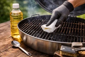 Gu&iacute;a pr&aacute;ctica para limpiar una parrilla de forma correcta y mantenerla en buen estado. Explica el proceso paso a paso: calentar, remover residuos, desengrasar con bicarbonato, enjuagar, secar y proteger con aceite. Incluye consejos clave para evitar errores comunes, prevenir la oxidaci&oacute;n y prolongar la vida &uacute;til, logrando mejores resultados en cada asado.