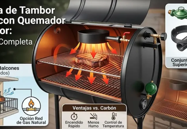 Parrilla de tambor a gas con quemador superior: guía de uso para espacios reducidos